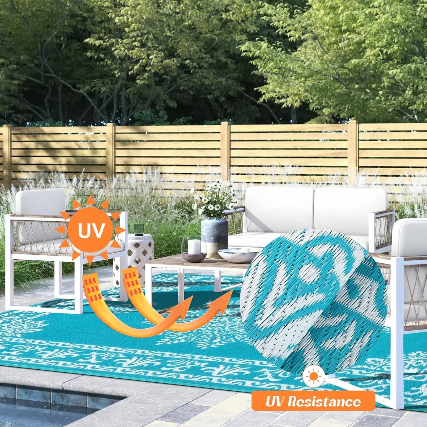 Waterproof Reversible Outdoor Rug UV Resistant Portable Mat Patio