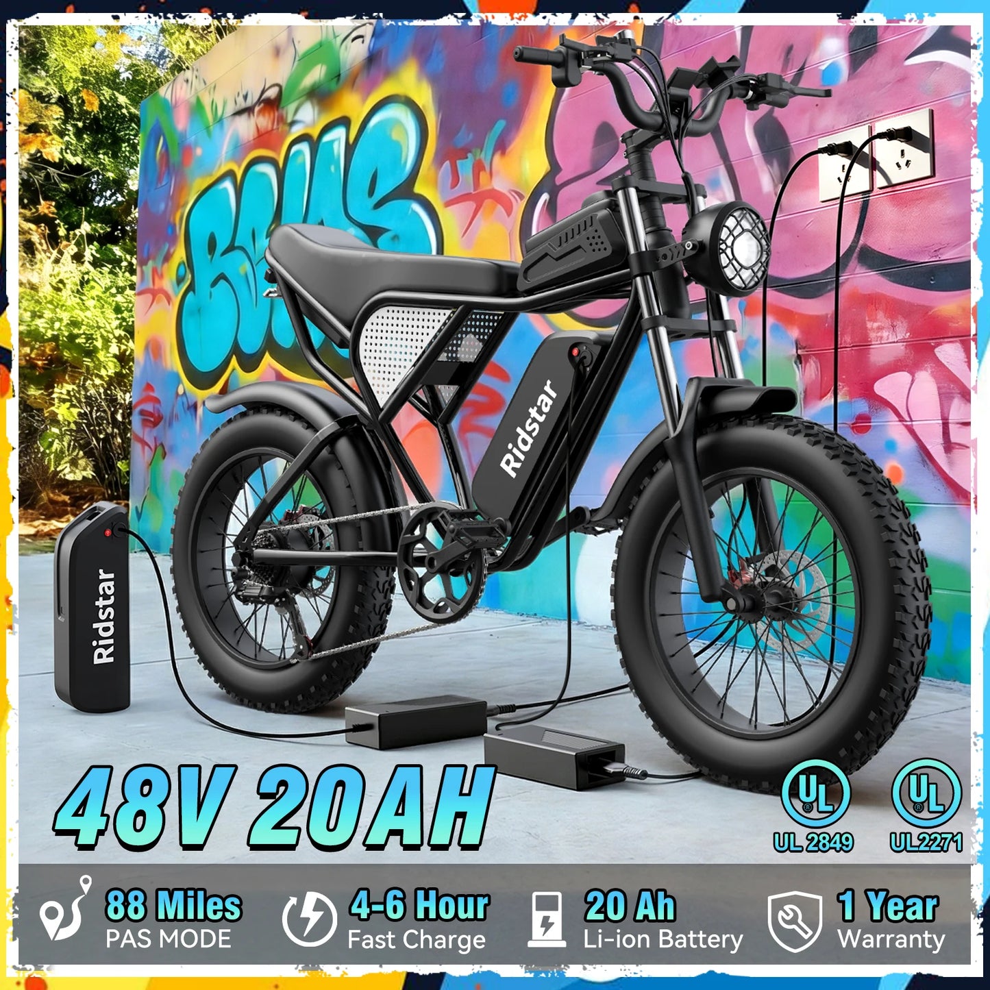 RIDSTAR Q30 2000W Electric Bike 48V 20Ah Fat Tire Cruiser