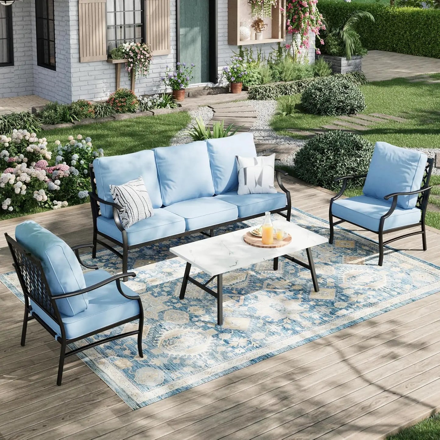 Patio Furniture Set 4-Piece Outdoor Metal Includes Sofa Swivel Chairs