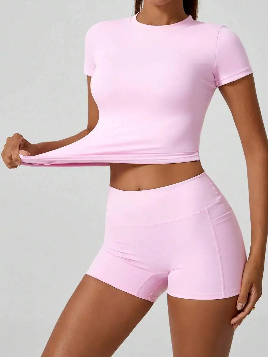 Women's High Waist Tummy Control Butt Lifting Sports Shorts Set