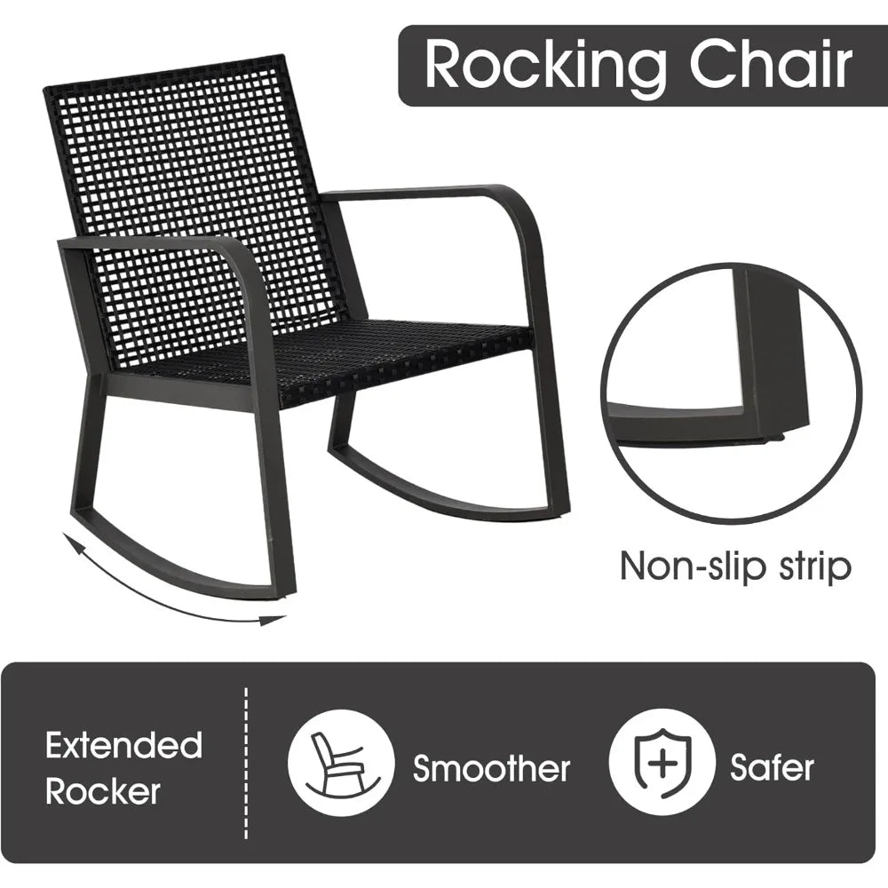 Bistro Patio Table And Rattan Rocking Chairs Set Outdoor