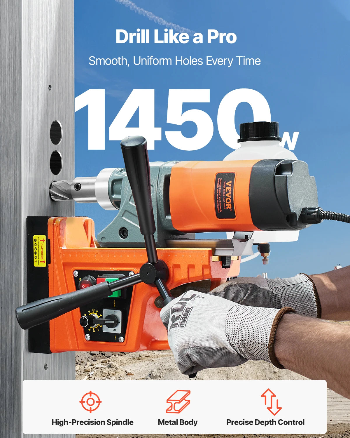 SucceBuy Magnetic Drill 1450W Portable Variable Speed Drilling Machine