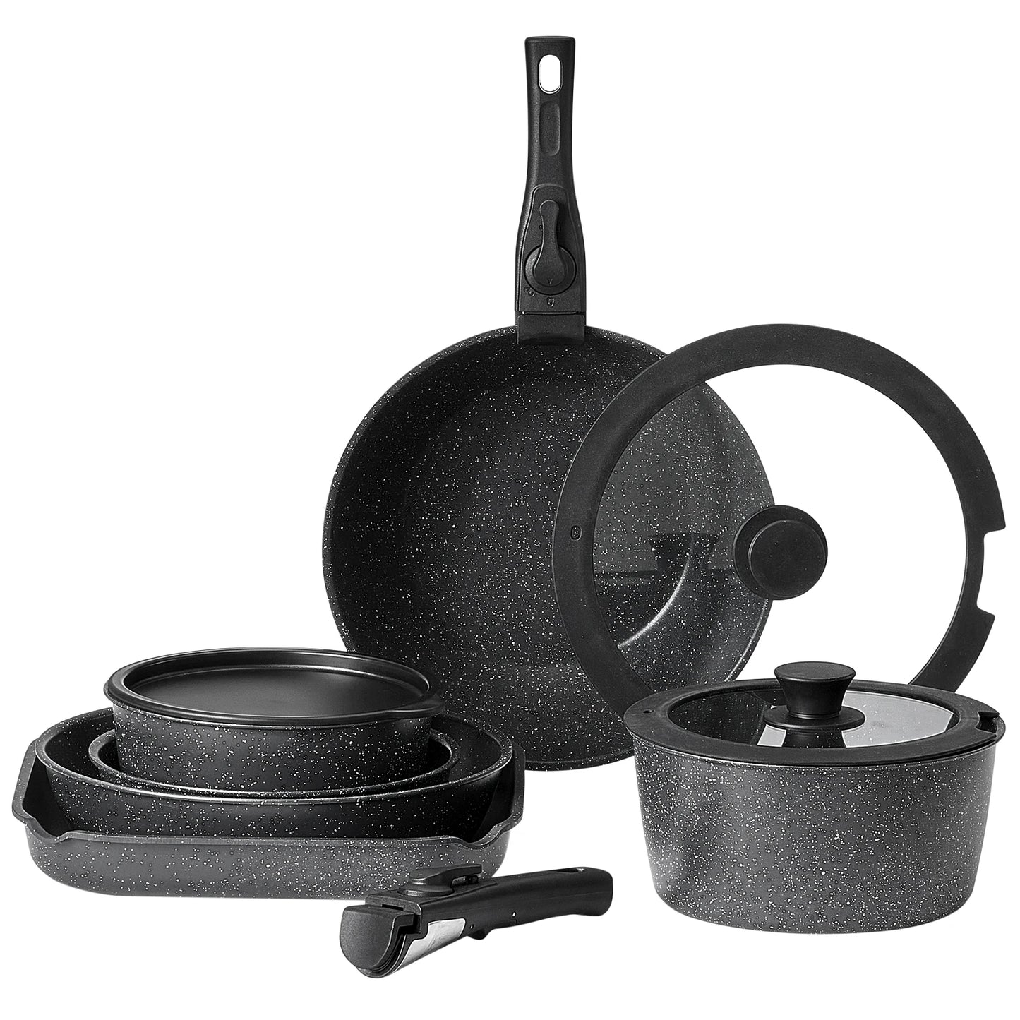SucceBuy 17 Piece Nonstick Cookware Set Granite Induction Compatible