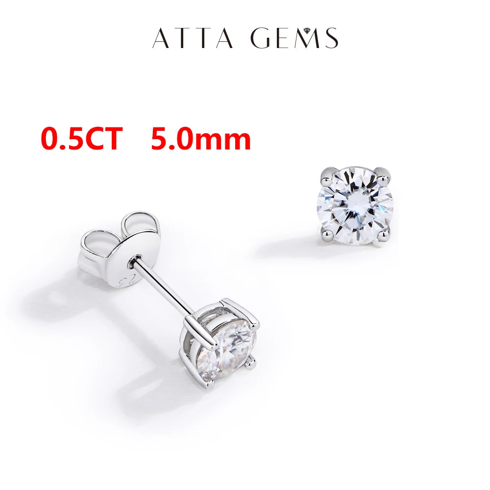 Attagems VVS1 Moissanite Four Claw Sterling Silver Stud Earrings