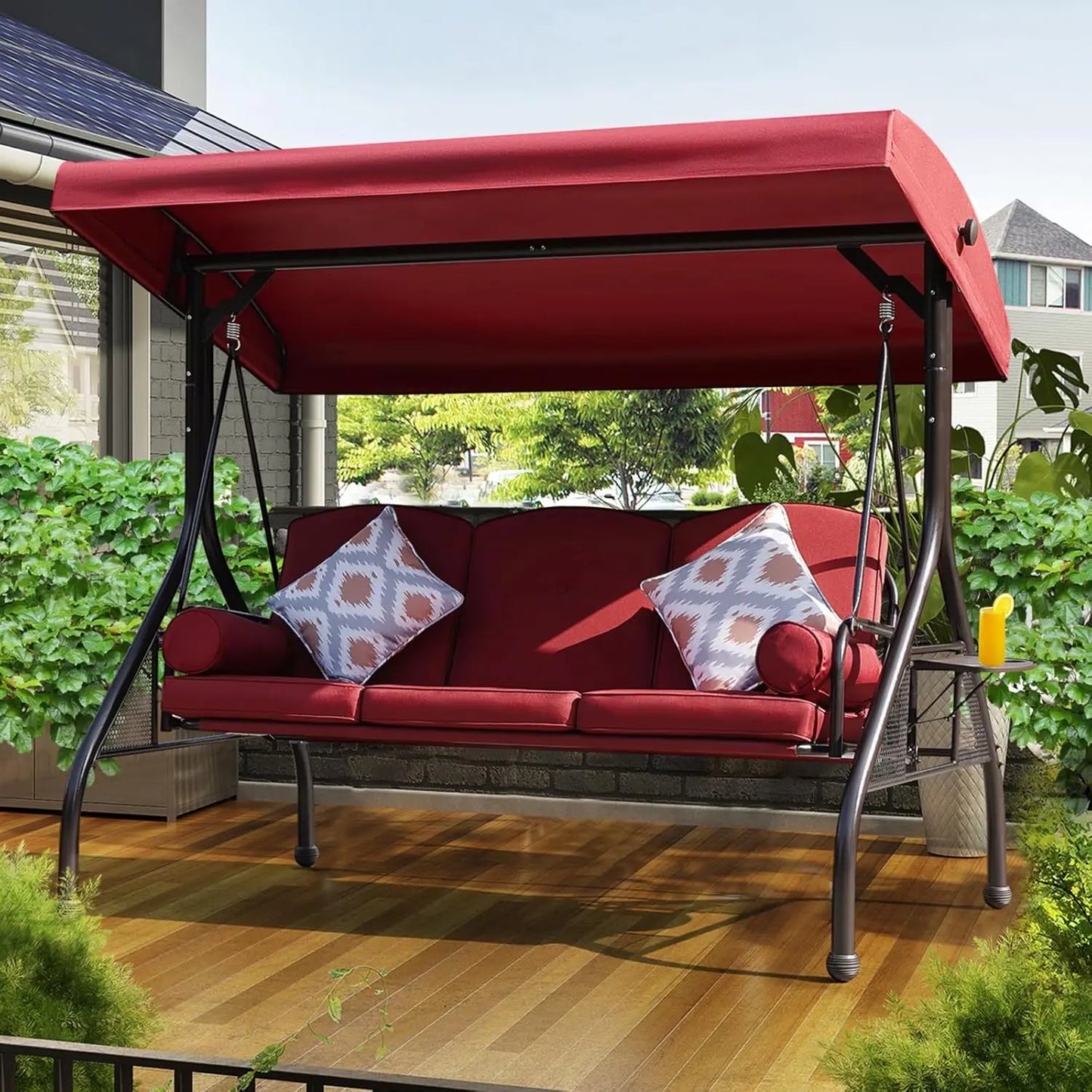 General Use Outdoor 3 Seat Patio Swing With Adjustable Canopy