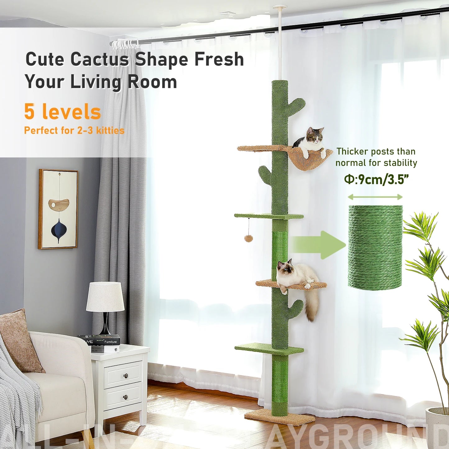 PAWZ Road Cat Tree 5-Tier Floor To Ceiling Indoor Climbing Tower