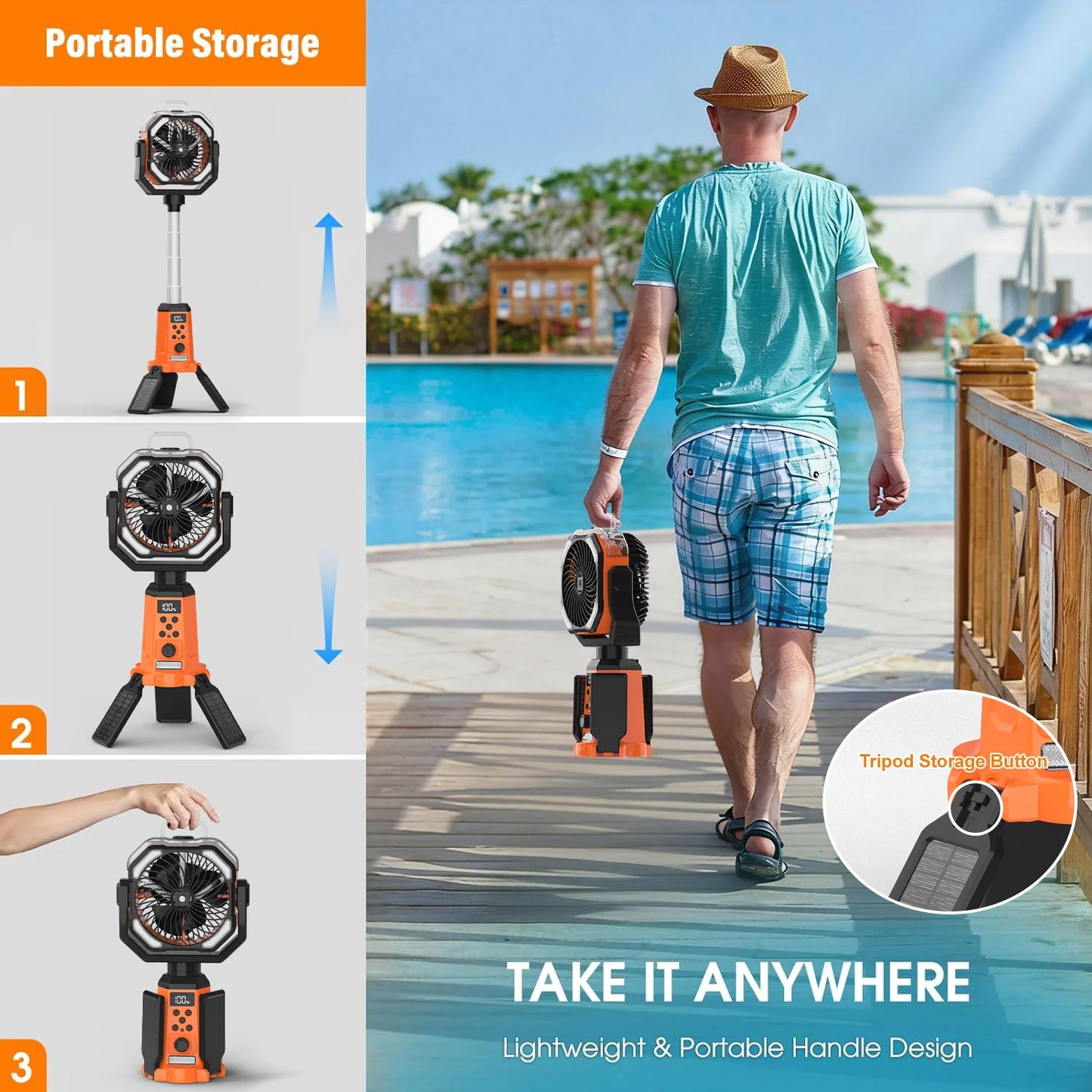 Portable Rechargeable Camping Fan With Stand Remote Control And Spray