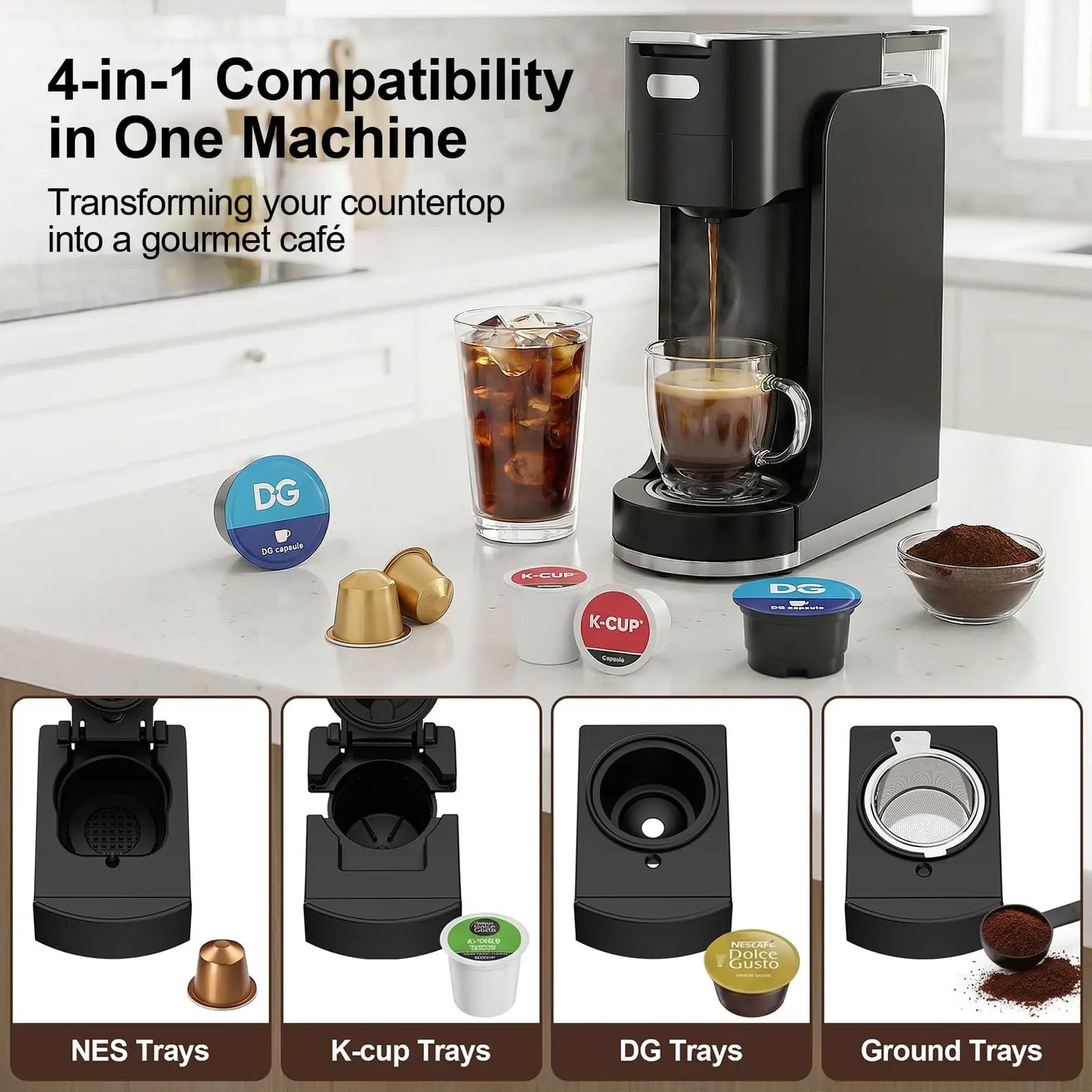 All-in-One Single Serve Coffee Machine For Ground And K-Cup Pods