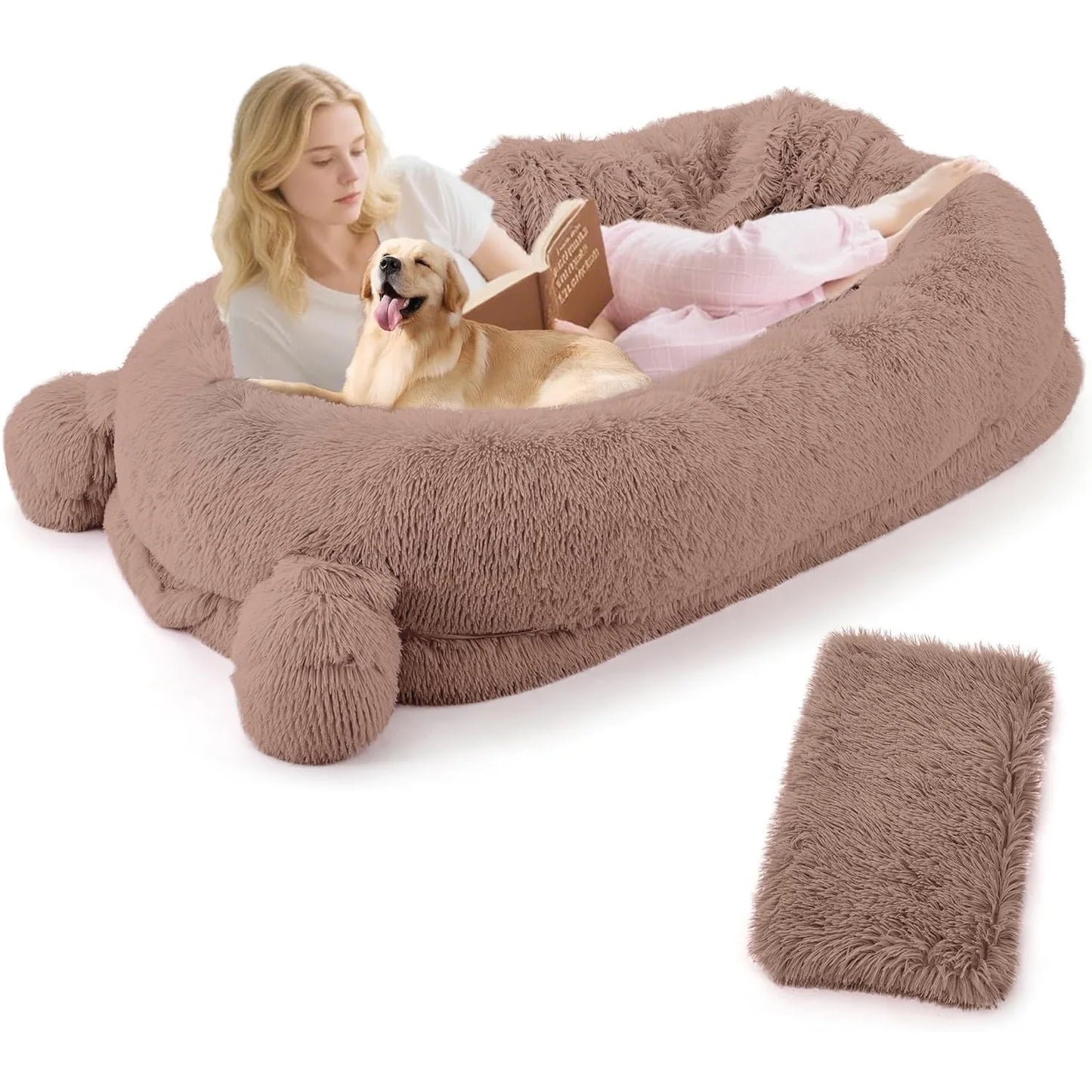 HiMISSCN Dog Bed With Removable Cover, Storage Pockets, Matching Blanket