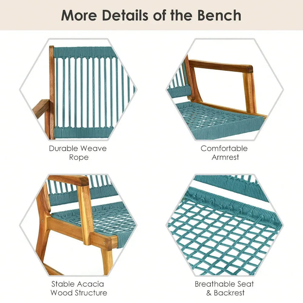 XMSJ Patio Acacia Wood Loveseat Bench Garden Furniture
