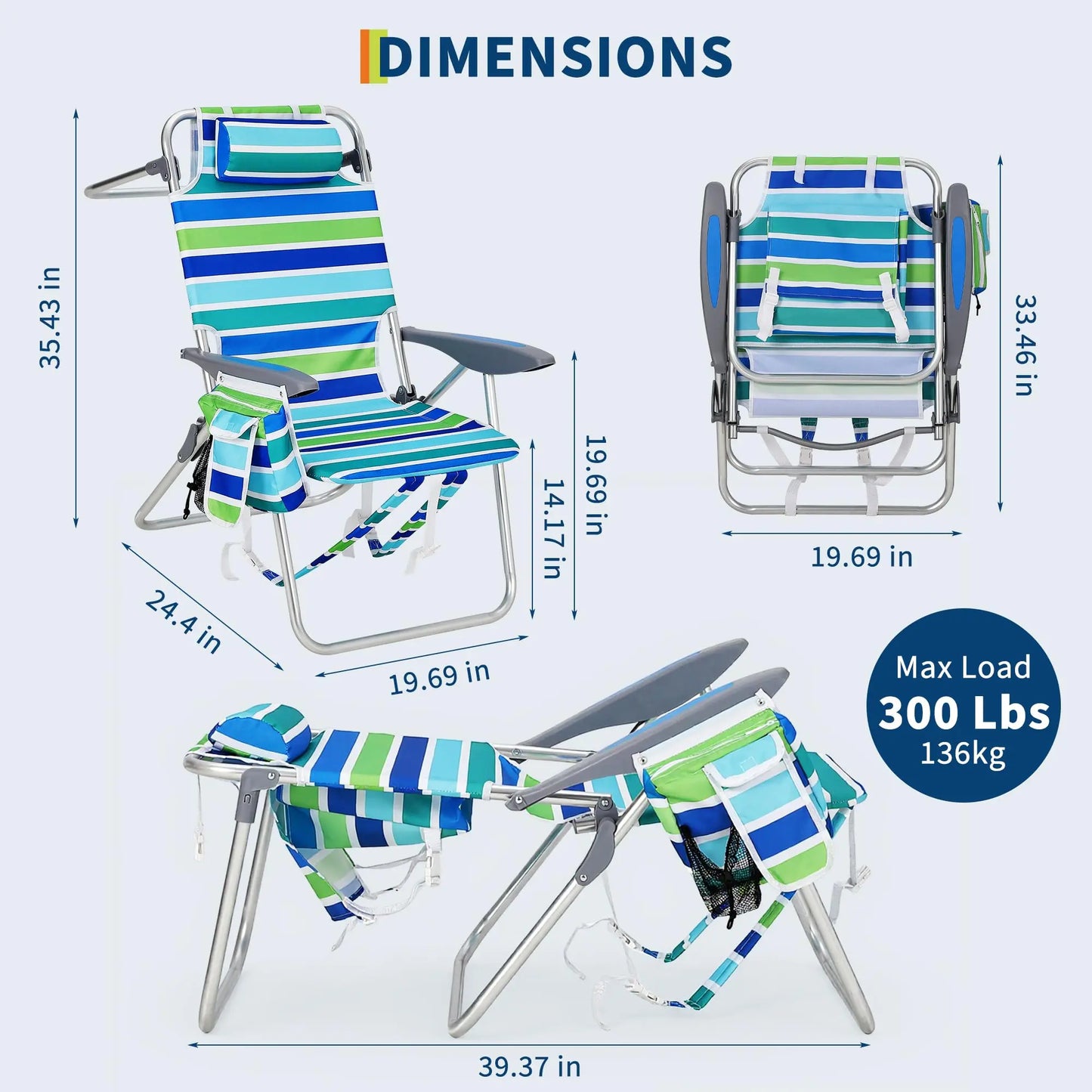 HiMISS Backpack Beach Chair 2 Pack Foldable Camping Lounger With Cooler