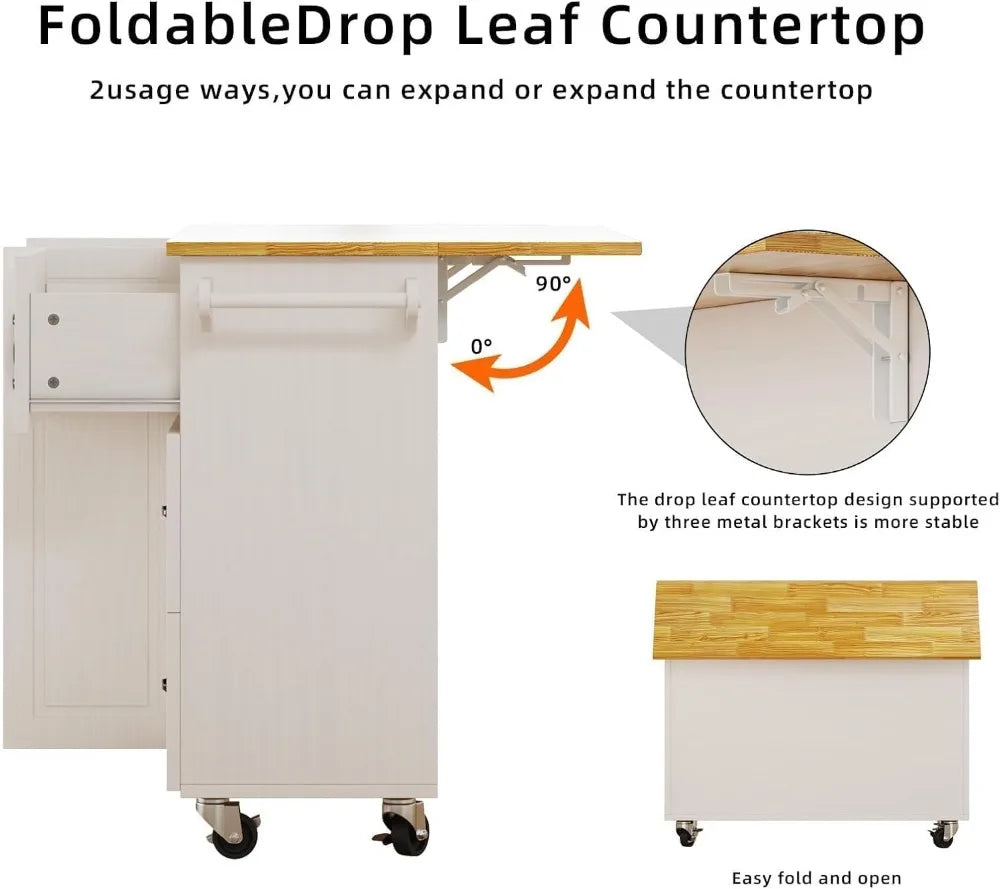 Kitchen Island On Wheels With Storage And Towel Rack