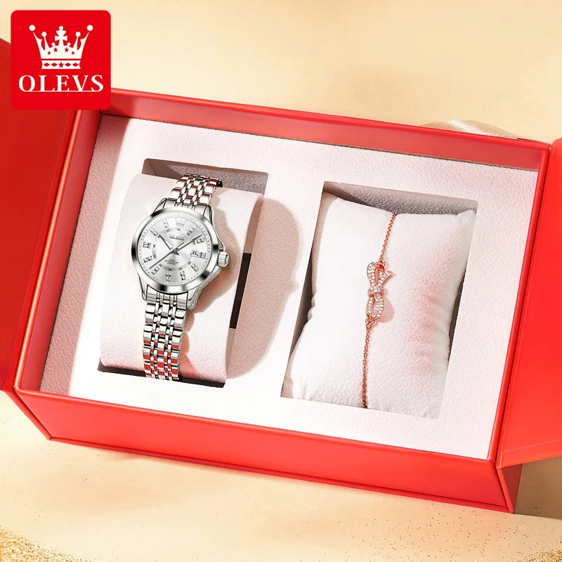 OLEVS 3620 Women Quartz Watch Luxury Diamond Calendar Waterproof