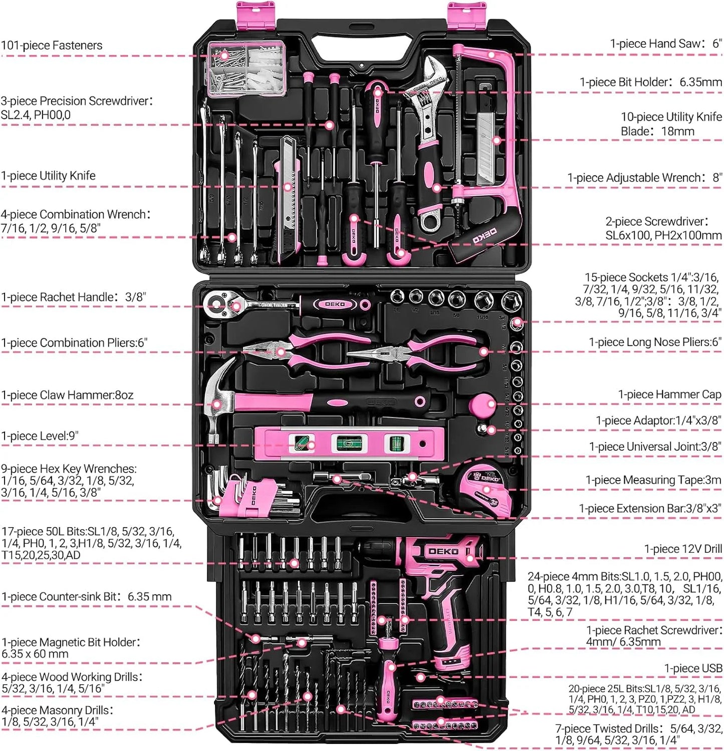 DEKO Home Mechanic Toolbox With 12V Cordless Drill And Organizer