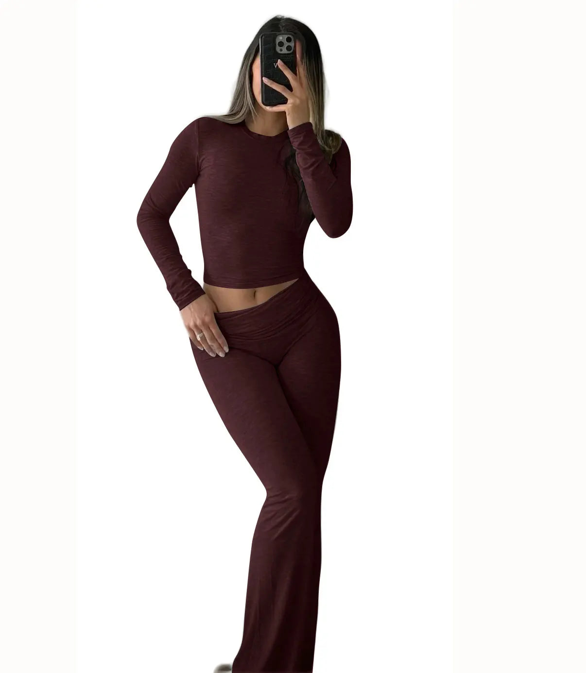 Women's Yoga Two Piece Set Long Sleeve Wide Leg