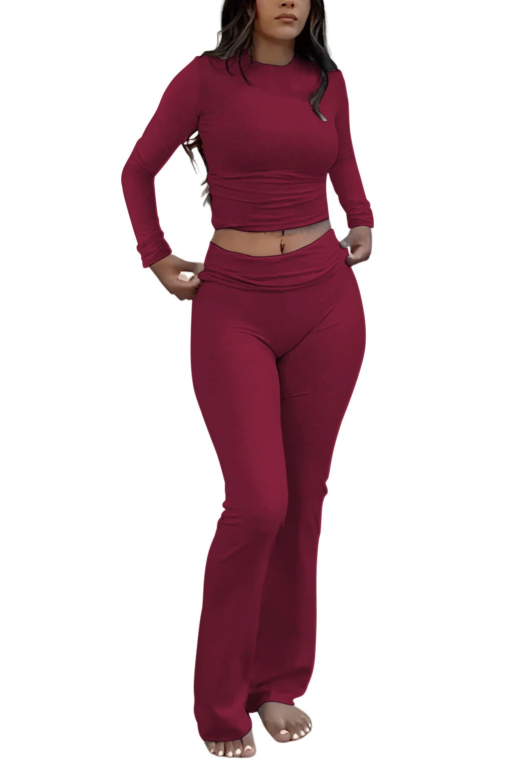 Women's Yoga Two Piece Set Long Sleeve Wide Leg