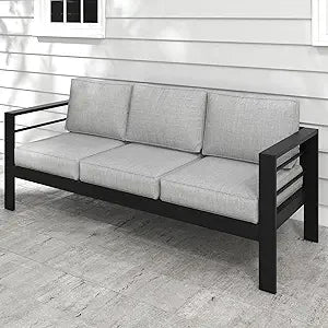 Outdoor Aluminum Patio Sofa Three Seater All Weather With Cushions
