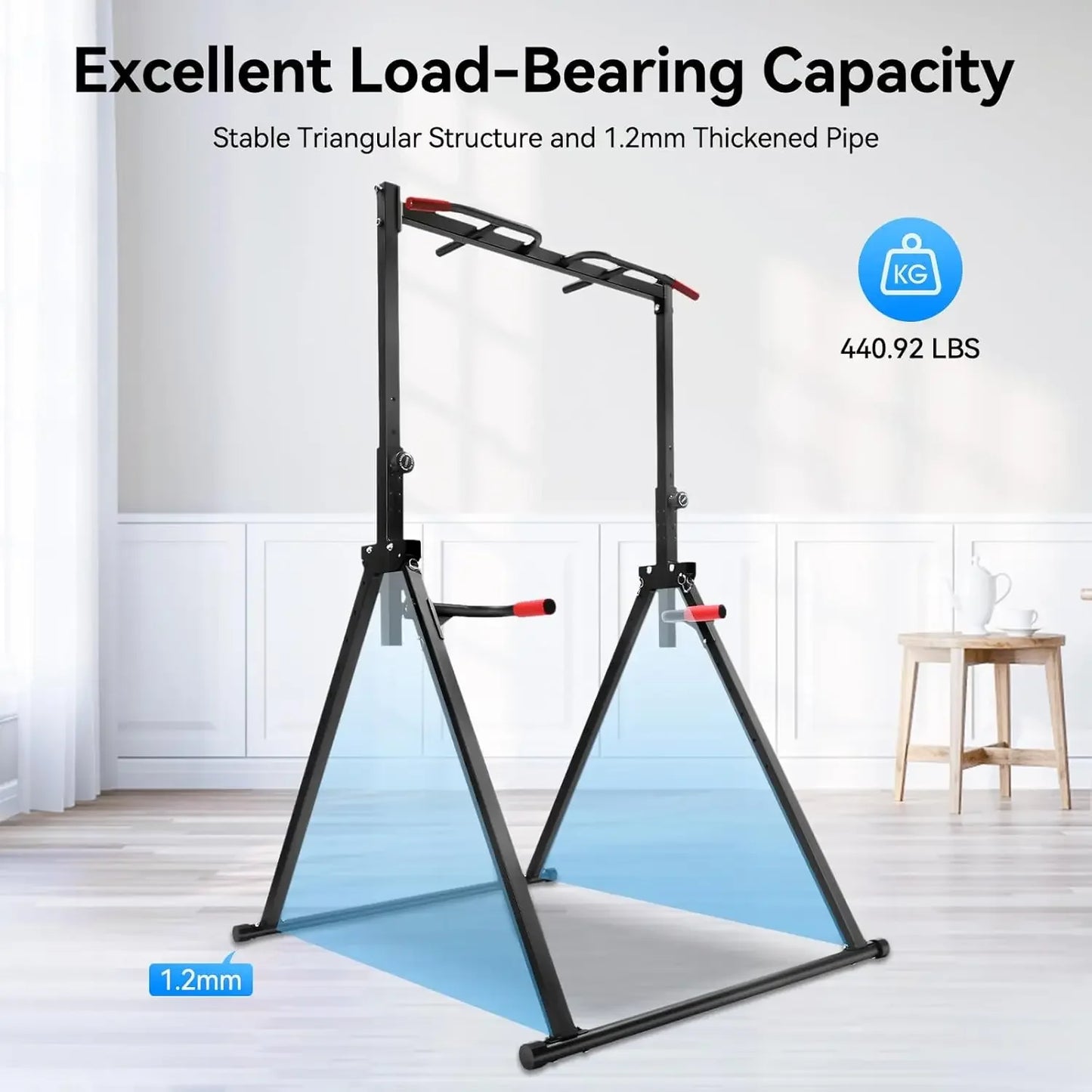 Pull Up Bar Dip Station Power Tower For Home Gym Freestanding 440Lbs Capacity