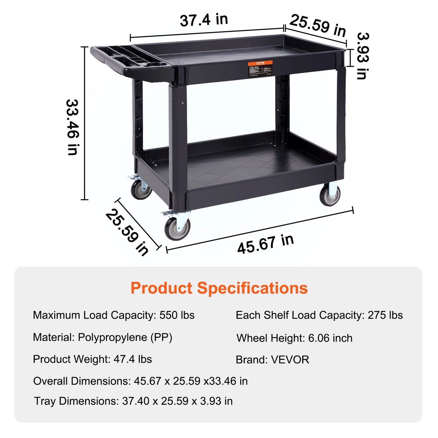 SucceBuy 3-Tier Utility Cart With 360 Degree Swivel Wheels And Ergonomic Handle