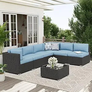 7-Piece Outdoor Patio Furniture Sofa Set With Glass Top Table