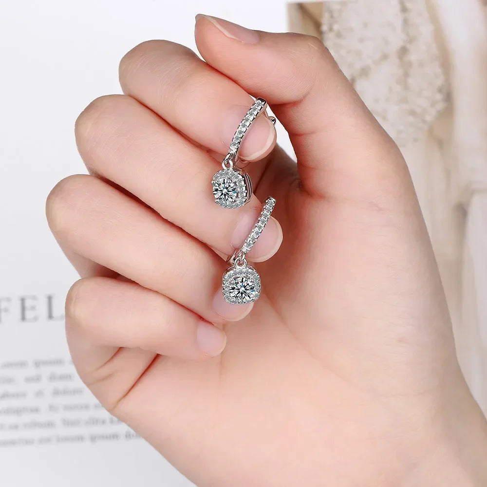 Sterling Silver Zircon Hoop Earrings For Women Fine Jewelry