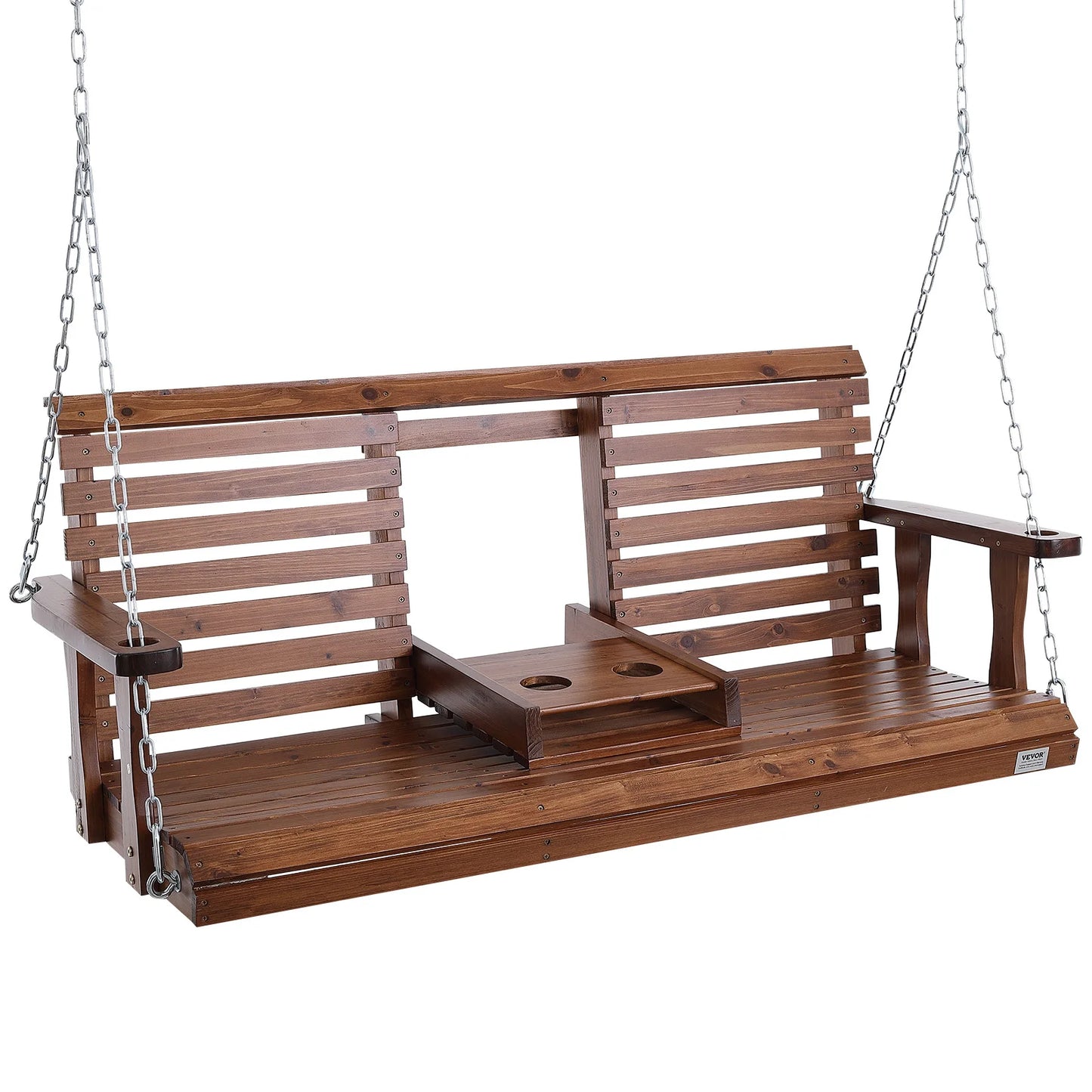 SucceBuy Wooden Porch Swing For Patio Garden Outdoor Bench