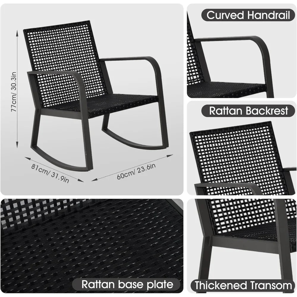 Bistro Patio Table And Rattan Rocking Chairs Set Outdoor