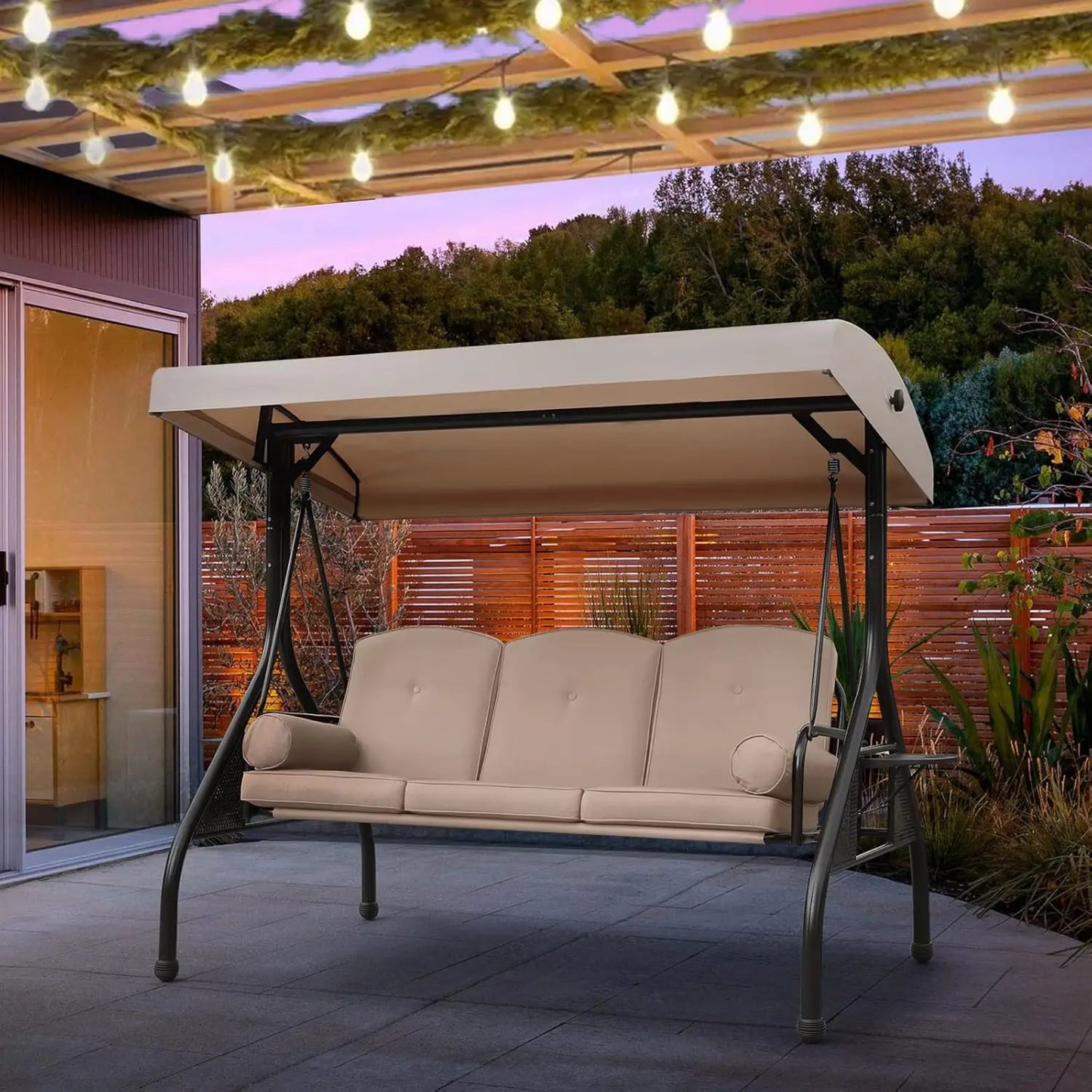 General Use Outdoor 3 Seat Patio Swing With Adjustable Canopy