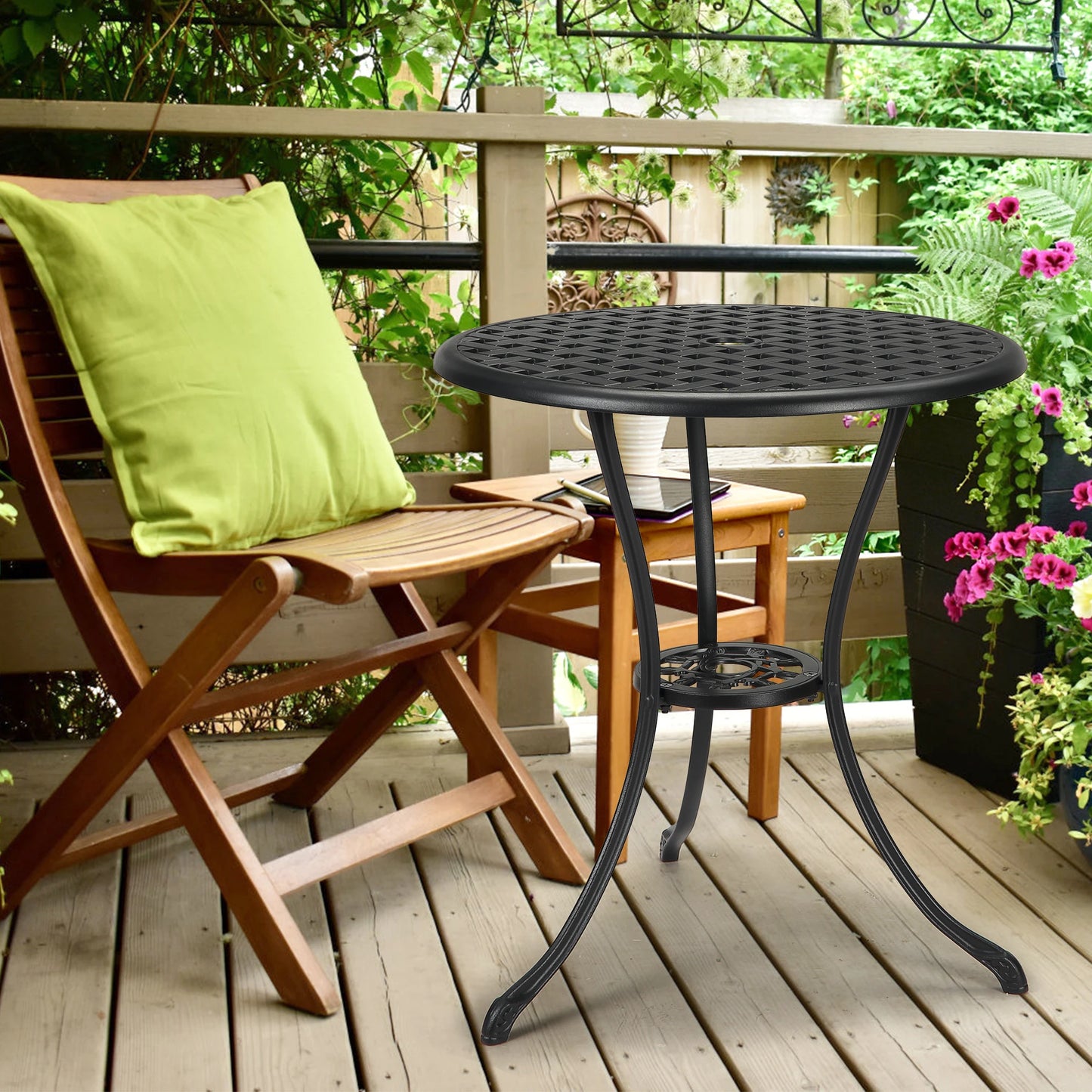 HiMISS Marine Grade Aluminum Outdoor All Weather Bistro Table With Umbrella Hole