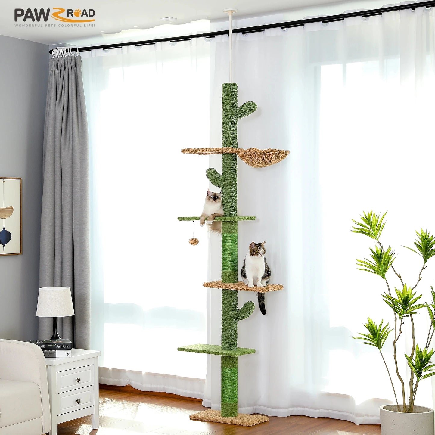 PAWZ Road Cat Tree 5-Tier Floor To Ceiling Indoor Climbing Tower
