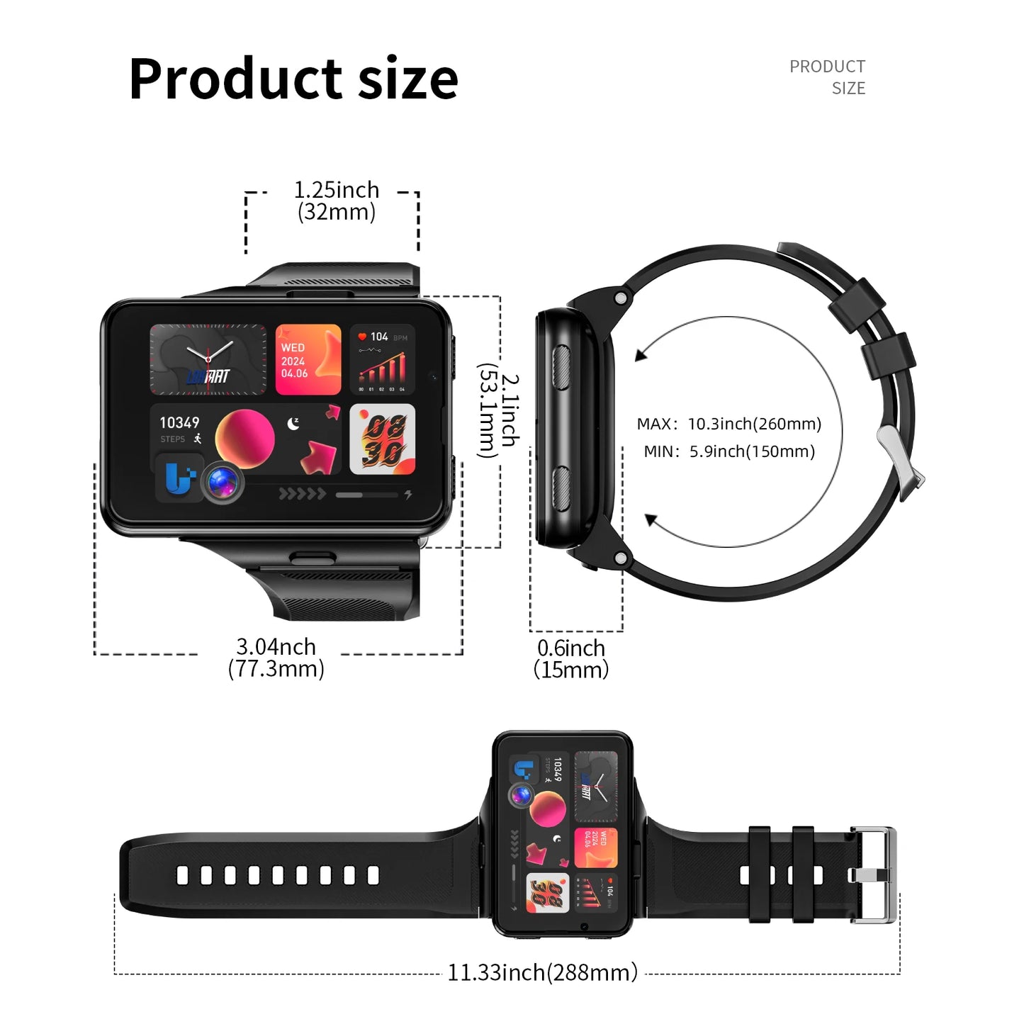 LOKMAT APPLLP Max Detachable Strap Android Smartwatch 4G Dual Camera