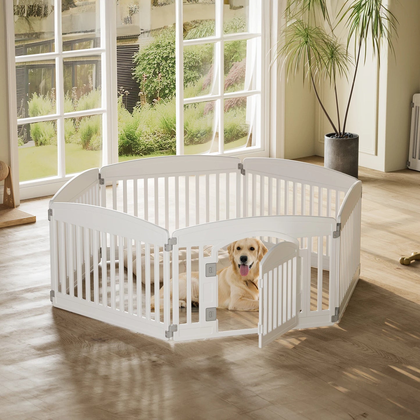 JHK Plastic Dog Playpen Six Panel Expandable Fence For Medium Dogs