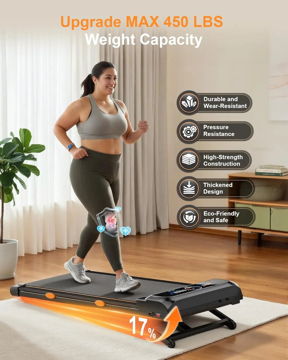 3.5HP Under Desk Walking Pad Treadmill With Auto Incline RGB UI Screen