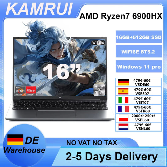 KAMRUI Gaming Laptop Ryzen 9 6900HX 16GB LPDDR5 512GB NVMe