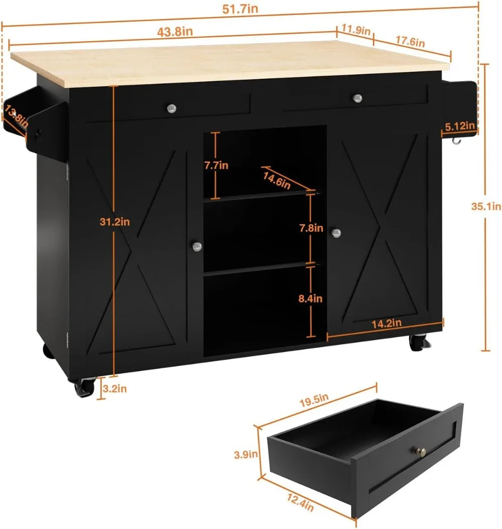 Mobile Kitchen Island On Wheels With Drop Leaf Countertop Barn Door