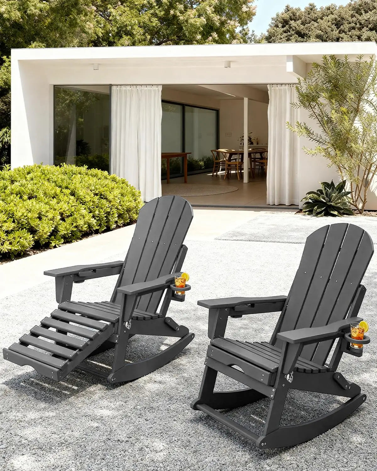 MOYU Adirondack Rocking Chairs Set of 2 With Retractable Ottoman