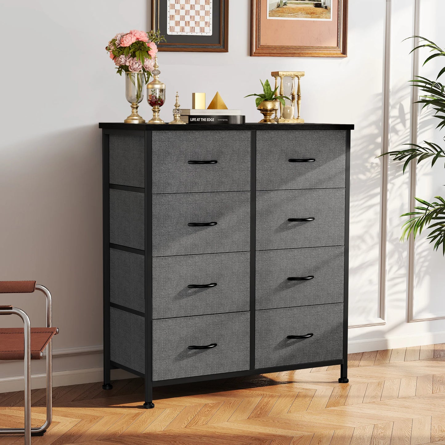 JHK Dresser Wardrobe With 8 Fabric Drawers Metal Frame