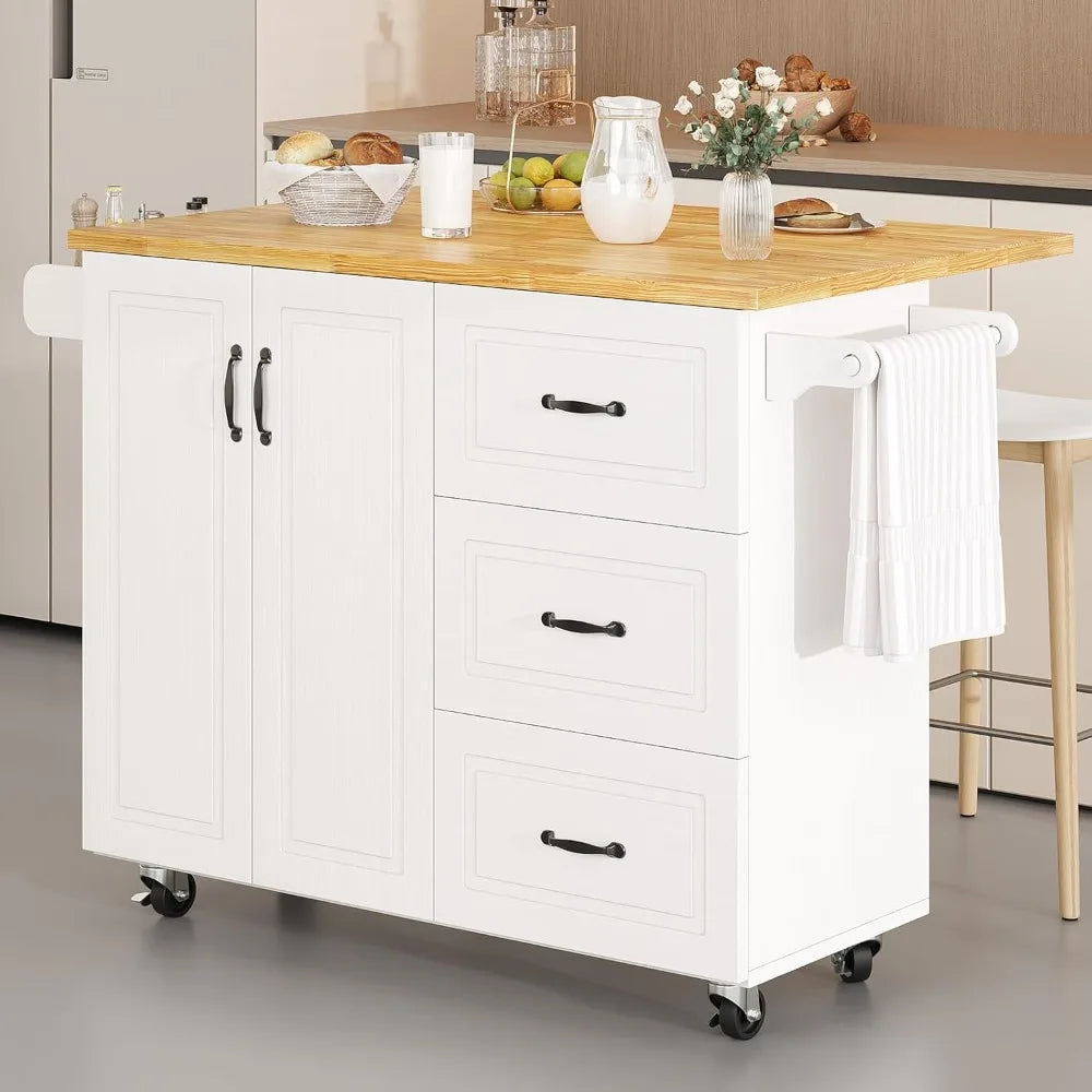 Kitchen Island On Wheels With Storage And Towel Rack