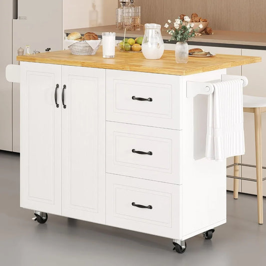 Kitchen Island On Wheels With Storage And Towel Rack