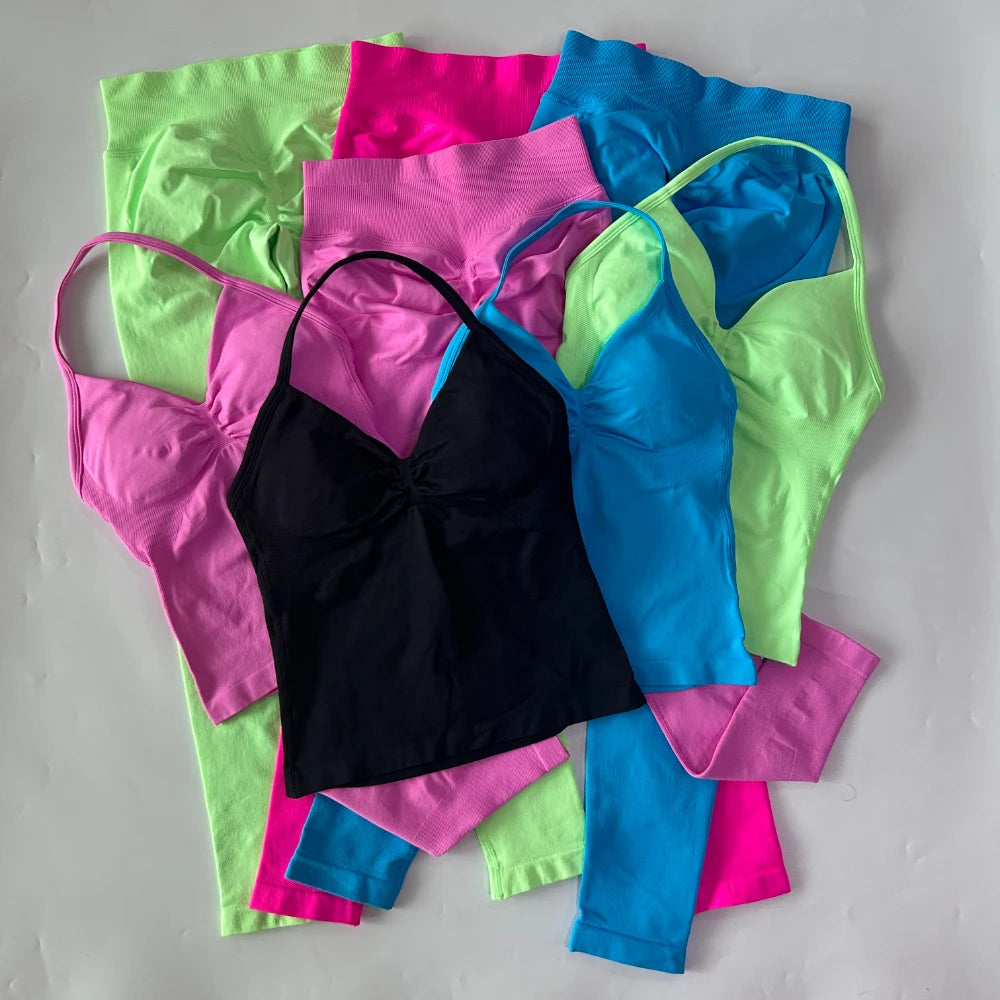 Seamless Gym Set For Women With Tank Top And High Waist Leggings