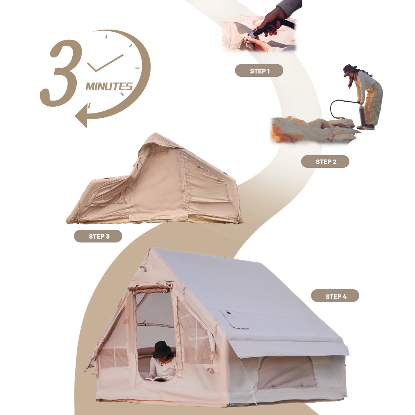 Pakicetus Inflatable Camping Tent With Quick Setup Air Frame