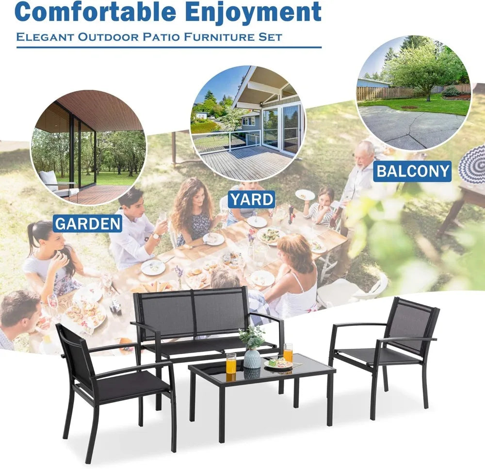 Outdoor 4-Piece Patio Furniture Set With Glass Coffee Table