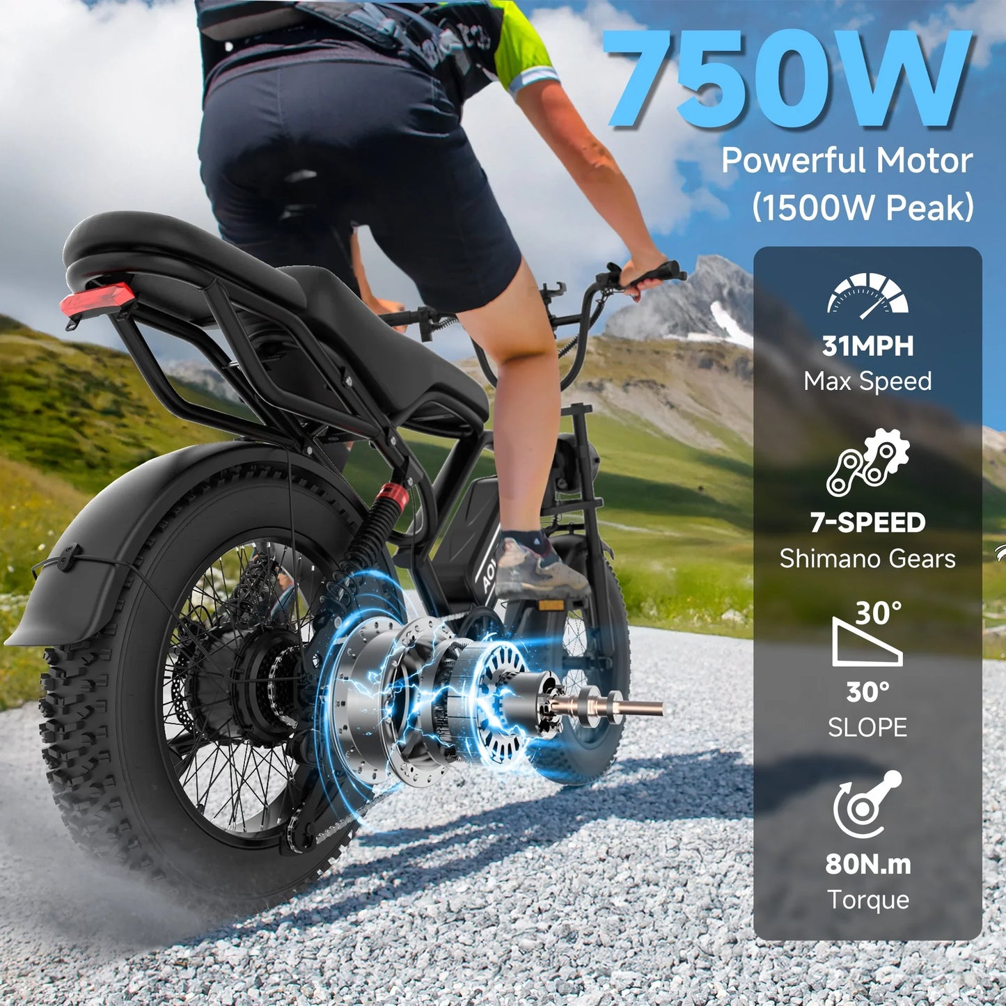 AOVOPRO AP20 Electric Fat Tire Bike 1500W All Terrain