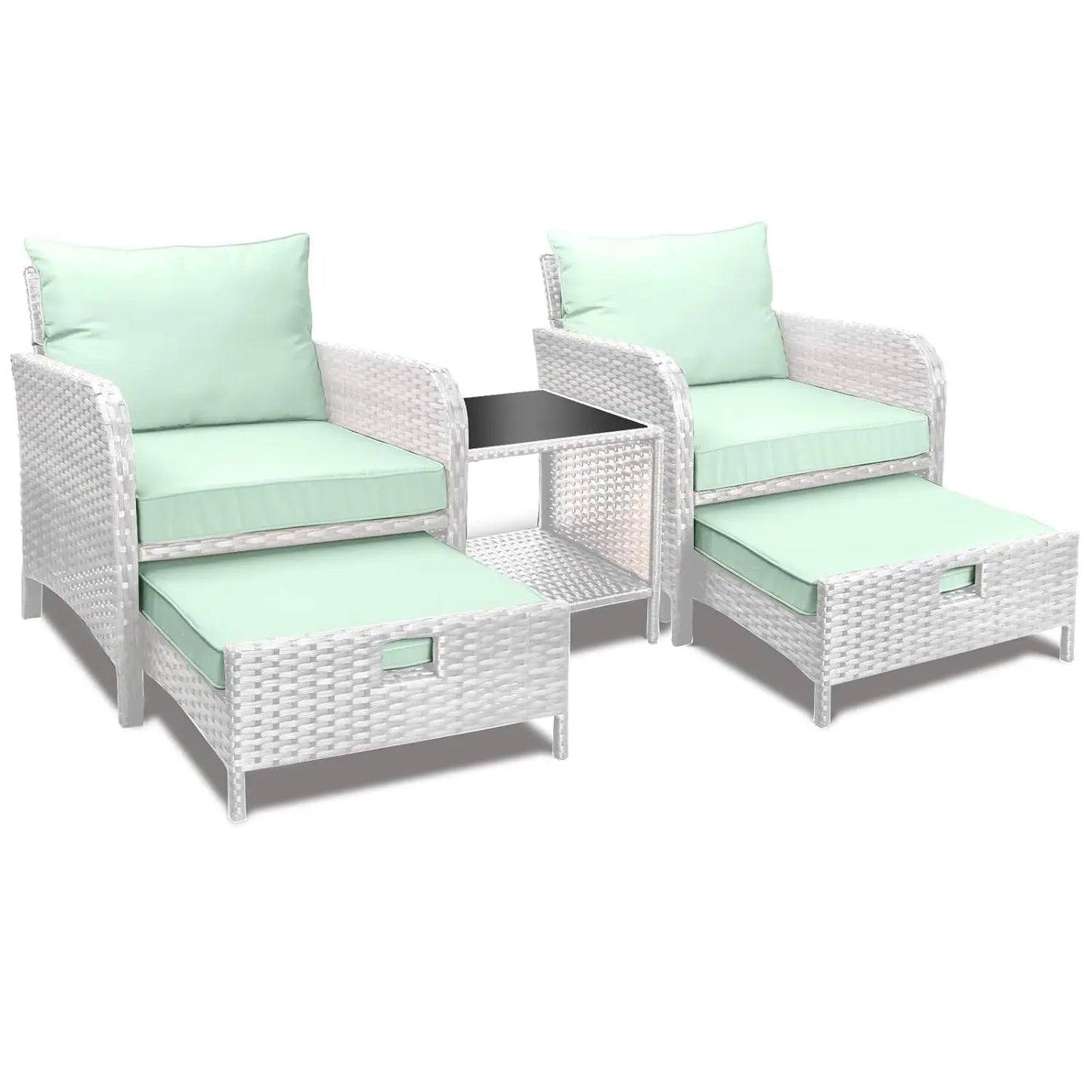 Balcony 5 Piece Patio Conversation Set With Cushioned Rattan Wicker