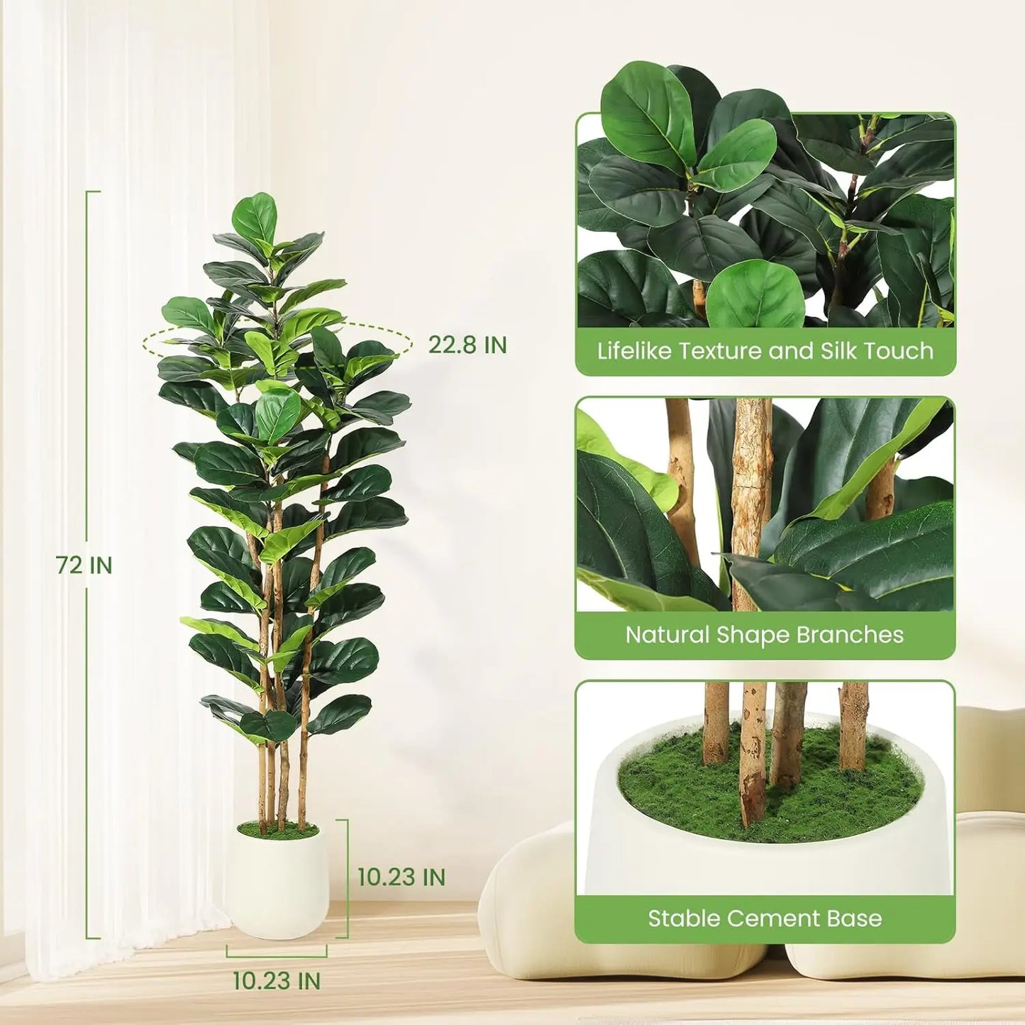 HiMISSCN Fiddle Leaf Fig Tree With Pot For Home Decor
