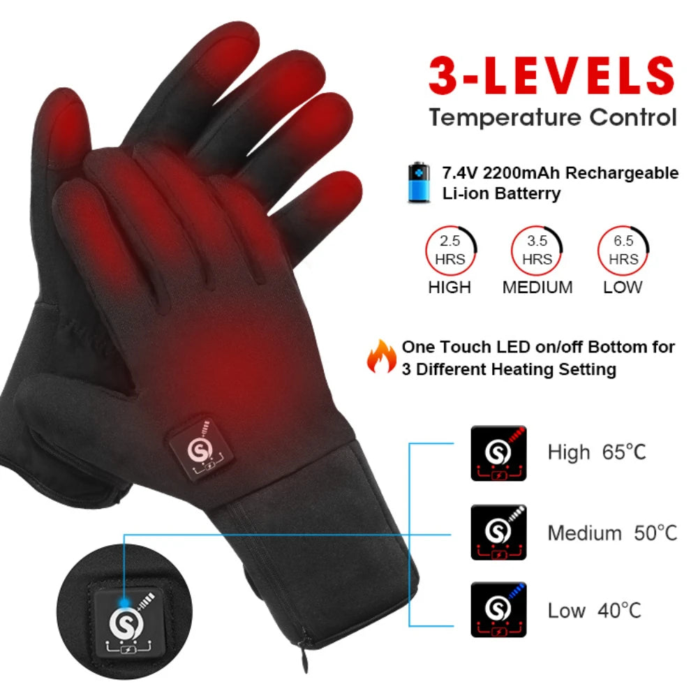 Savior Heat Heated Winter Gloves Unisex Waterproof Touchscreen Battery Powered