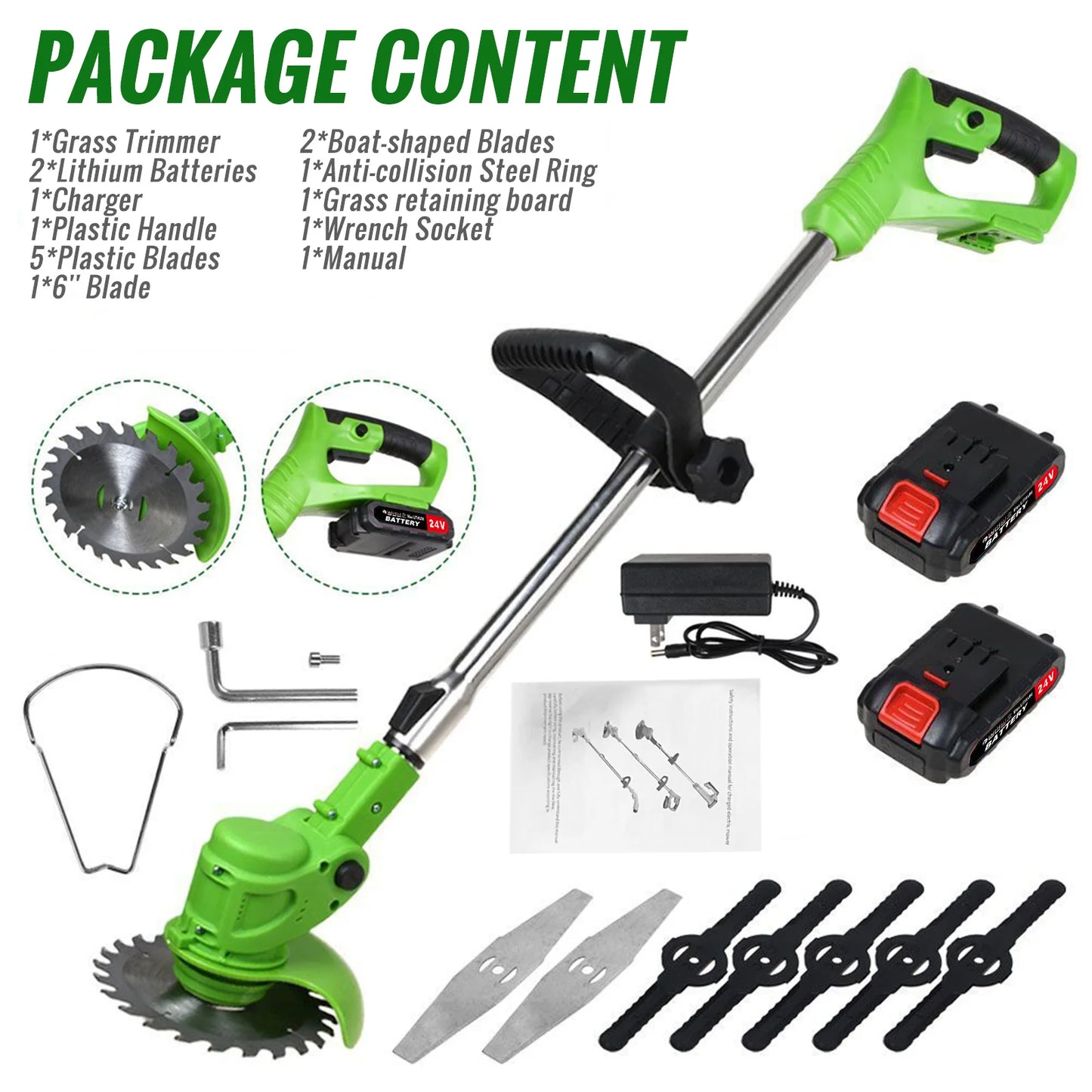 Electric Cordless Weed Trimmer 2-In-1 Brushless Lawn Cutter With 2 Batteries