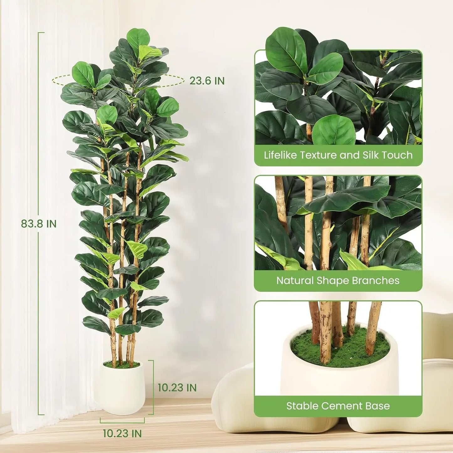 HiMISSCN Fiddle Leaf Fig Tree With Pot For Home Decor