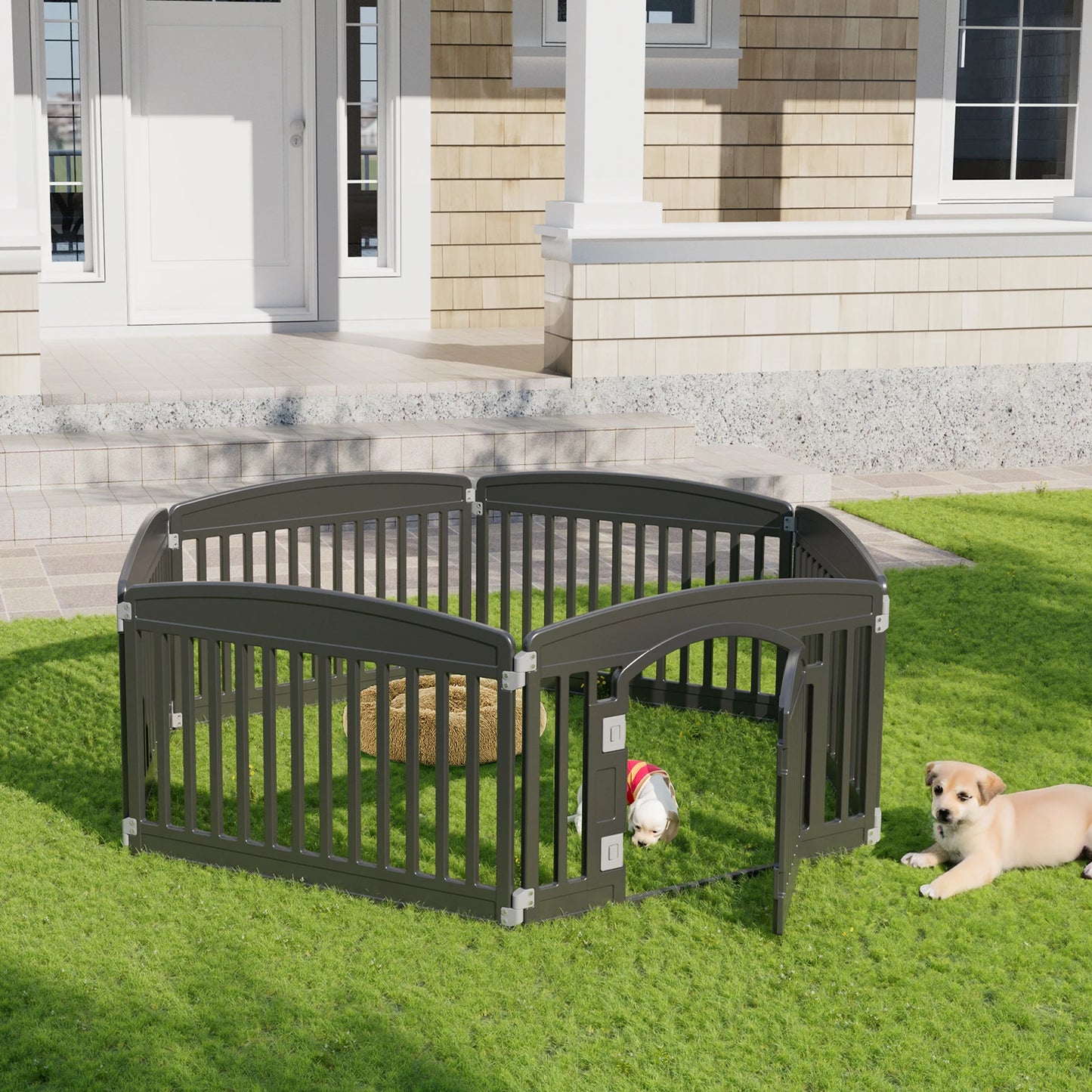 JHK Plastic Dog Playpen Six Panel Expandable Fence For Medium Dogs