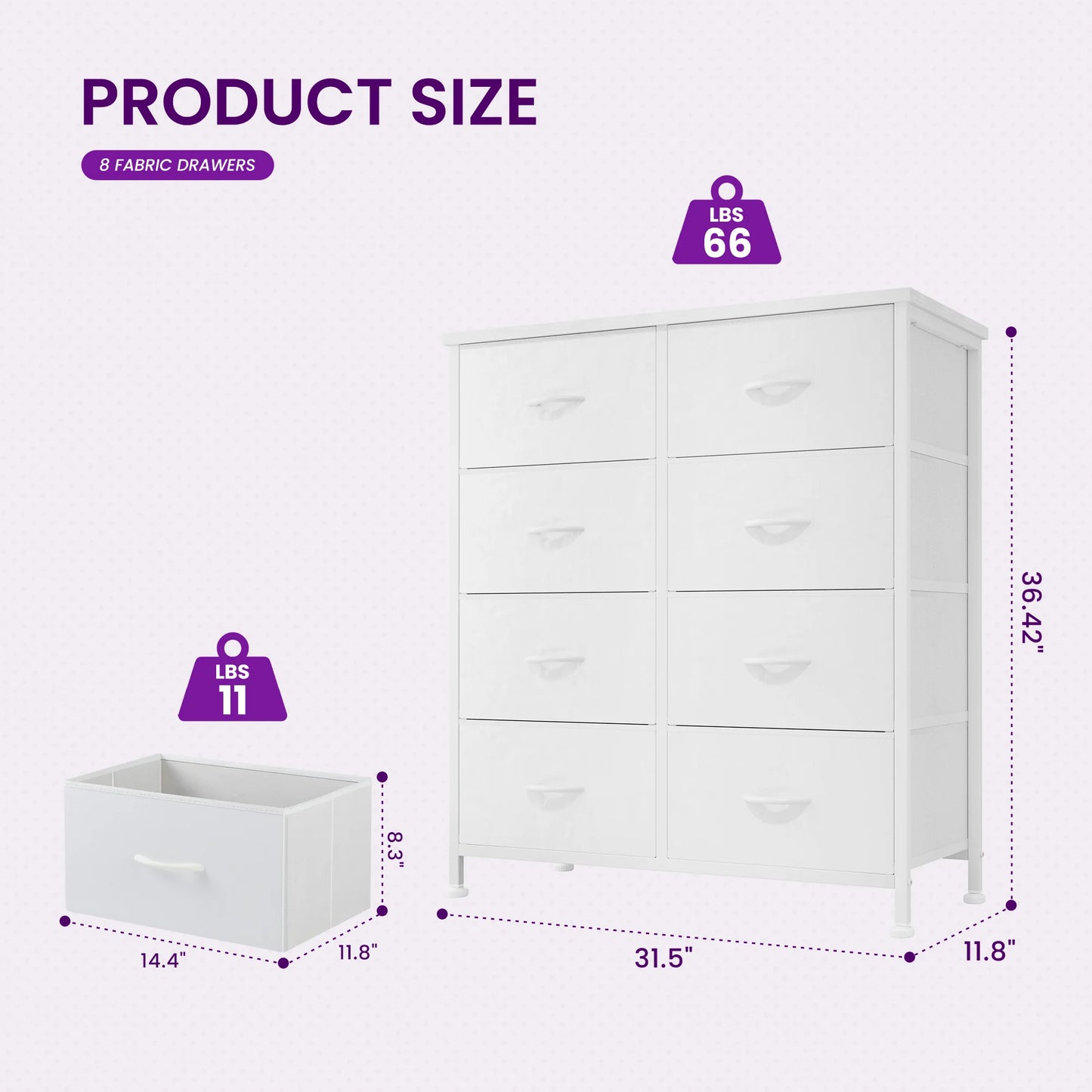 JHK Dresser Wardrobe With 8 Fabric Drawers Metal Frame